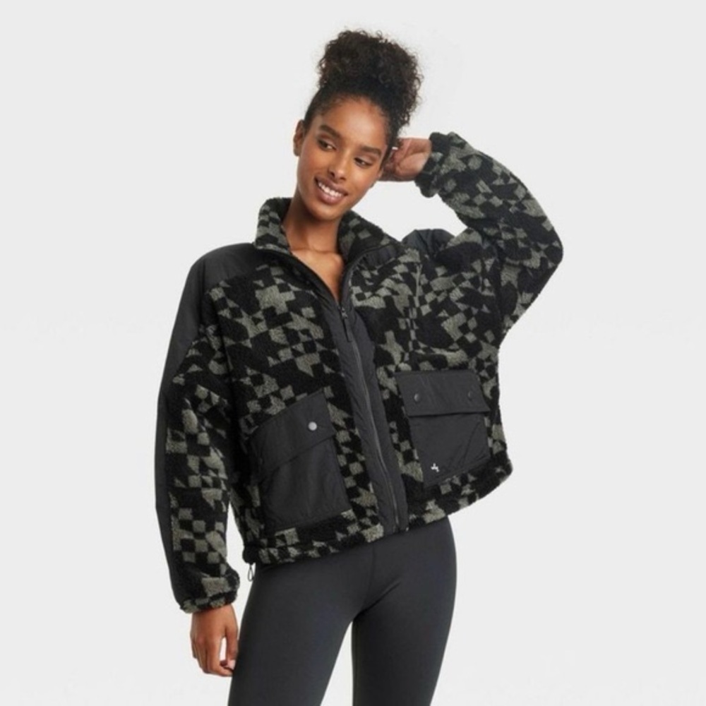 JoyLab Printed High Pile Fleece Jacket | Size Small